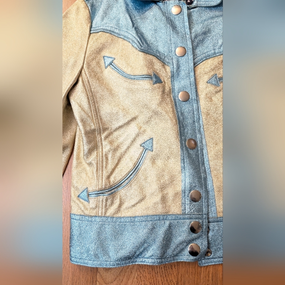 MARC JACOBS Blue western metallic womens cowboy leather Jacket vintage Coat sz S - Picture 2 of 13
